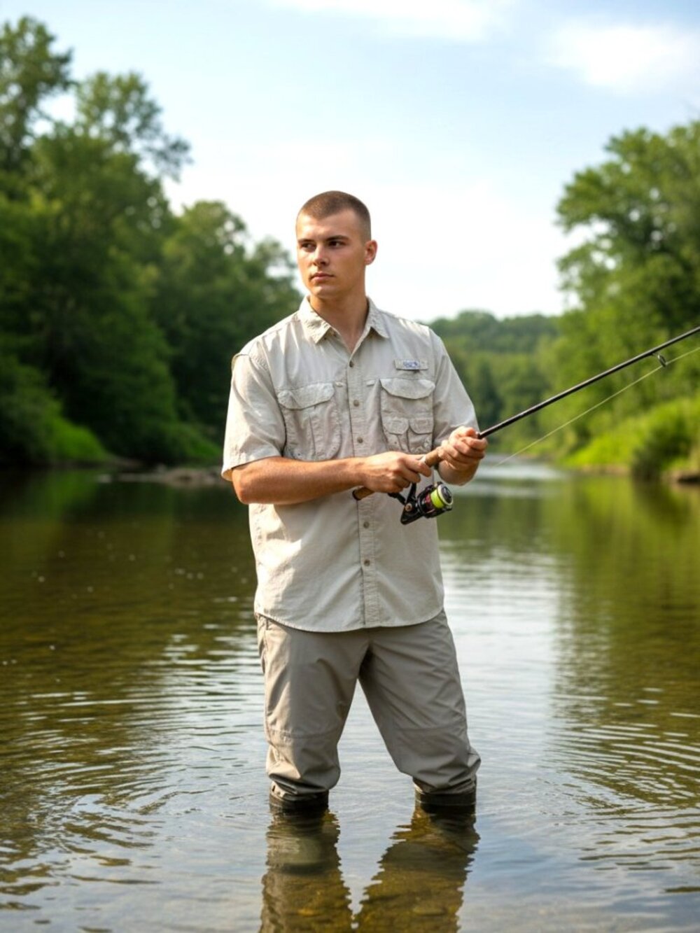 Moose Creek Fishing Shirt Vented Mens XL Beige Outdoors Casual Gorpcore Utility